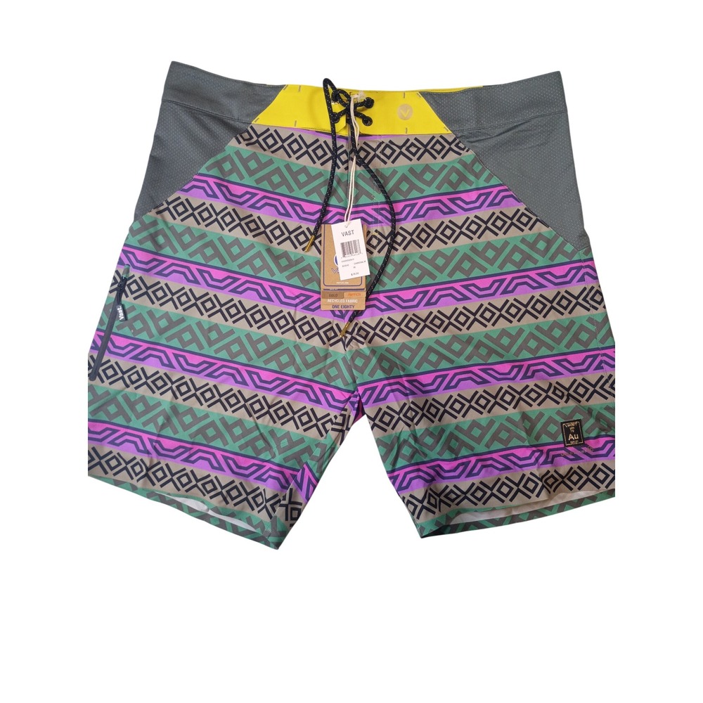 Vast Hydrogen VI Gold Series Board Shorts Mens 36 Charcoal Purple Geometric New